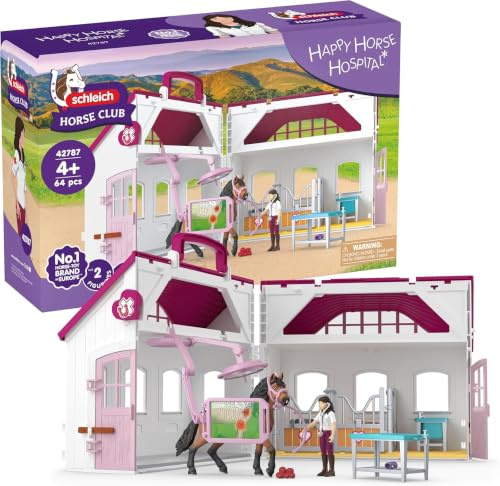 SCHLEICH Horse Club | Pferdeklinik „Heilende Hufe“ 42787 | 64 Teile | transportables Set mit Pferdebox, Röntgengerät, bewegliche Tierärztin & viel Zubehör | Pferde Spielzeug & Geschenk ab 4 Jahre