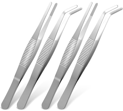 4 pinzette curve, pinzette dritte in acciaio inox con punta piatta e pinzette curve, pinzette angolate per elettronica, lavori di laboratorio, animali acquatici