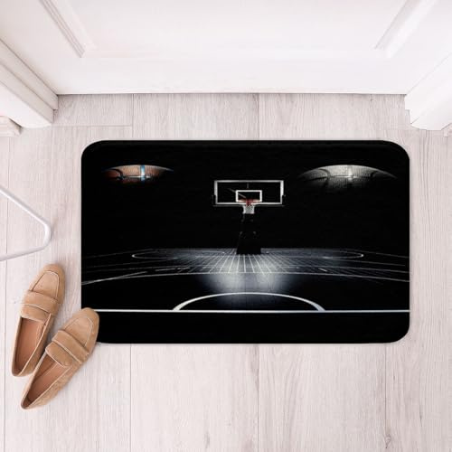 Homemissing Schwarzer Basketballplatz Badematte 50x80cm Für Kinder Jungen Mädchen Basketball Badteppiche Spiele Sport Badvorleger AbsorbierenderBallspiele Duschvorleger Badezimmerteppich