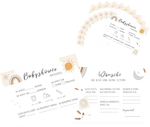 leersao Babyparty Spiele Karten - 10 Babyparty Karten zum Ausfüllen für Gender Reveal - Babyshowerparty Spiele für Junge und Mädchen - Babyparty Ratespiel Karten - Beidseitig Bedruckt - Deutsch