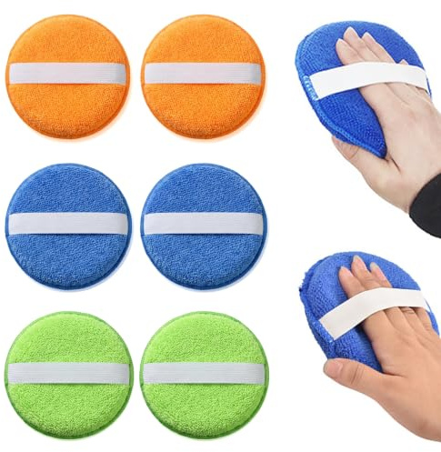 6 Stück Polierschwamm Auto Set 125mm, Mikrofaser Politur Schwamm mit Elastischem Band für Autowachs und Lackpflege, Polierpads in Blau Orange Grün für Handpolitur