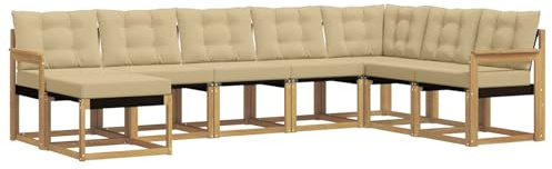 vidaXL Outdoor-Sofagarnitur 8 pcs Weiß und Beige, Garten Sofa, modernes Ecksofa, Robustes Sitzmöbel, Möbel für Terrasse, gemütliche Lounge
