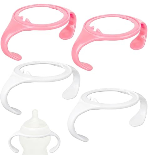 4 Pcs Baby Bottle Handles, Non-Slip Ergonomic Gripper, BPA Free Replacement Bottle Holder Compatible with Tommee Tippee, Universal Newborn Baby Feeding Accessories (2 Pink 2 White)