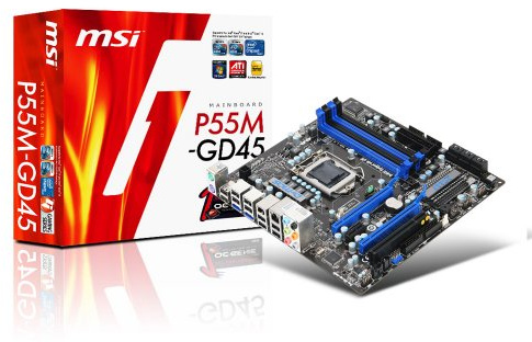 MSI P55M-GD45 - Carte-mère - micro ATX - LGA1156 Socket - P55 - FireWire - Gigabit Ethernet - audio HD (8 canaux)