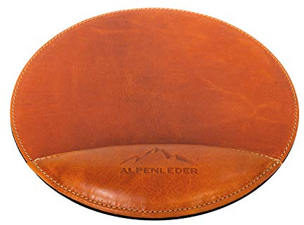 Alpenleder Mousepad - MEERSBURG (Handgefertigt) - Nachhaltiges Bio-Leder aus regionaler Landwirtschaft | Mauspad Gaming Leder, Mousepad mit Handauflage *Fair Produziert* (24cm, Cognac)