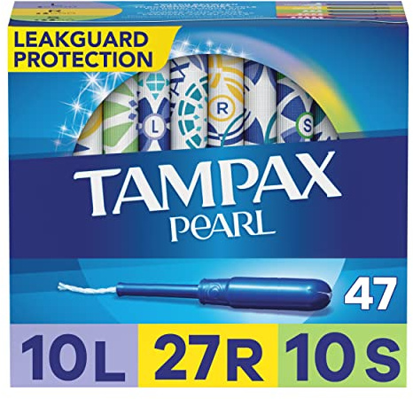 Tampax Pearl Plastic Tampons, Mutlipack, Light/Regular/Super Absorbency, Unscented, 50 Count (Packaging May Vary)