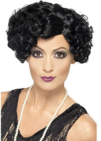 Amakando Flapper Lockenperücke 20er Jahre Perücke schwarz Can Can Kurzhaarperücke Diva Faschingsperücke Charleston Karnevalsperücke Tänzerin Kostüm Haare