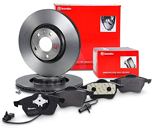 BREMBO Coated Disc Line Bremsenset Vorderachse inkl. Bremsscheiben Vorne Ø 312 mm Belüftet und Bremsbeläge Vorne + Verschleißkontakt Kompatibel mit AUDI A4 B6, A4 B7 (8EC)(8ED), A6 C5 (4B2)(4B5)