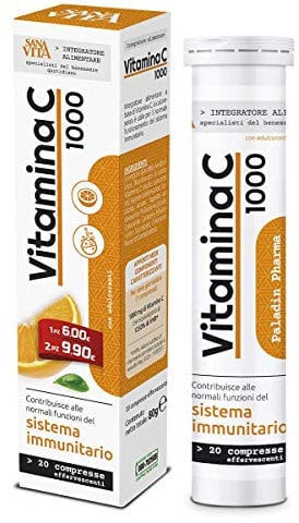 Sanavita Integratore Alimentare con Vitamina C - Compresse Effervescenti - Confezione da 20 compresse - Gusto Arancia - 50061