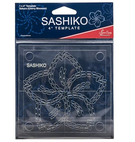 Sashiko Sew Easy, plantilla 10 cm, regla de acolchado y patchwork de Sakura (flor de cerezo) para coser apliques, acrílico transparente antideslizante, instrucciones incluidas (idioma español no