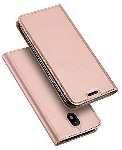 Conie EF31565 Electroplated Flip Case Kompatibel mit Samsung Galaxy J7 2017, PU Leder Hülle Flip Wallet Cover Kartenfächer Standfunktion Magnetisch für Galaxy J7 2017 Etui Rosegold