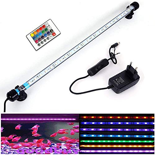 VARMHUS 18-112cm LED Aquarium-Licht Unterwasser BeleuchtungAufsatzleuchte Abdeckung Wasserdicht Lampe Stecker EU für Fisch Tank mit Fernbedienung RGB Farbwechsel (1.8 * 48cm, RGB)