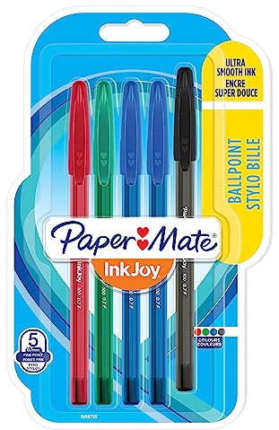 Paper Mate InkJoy 100ST bolígrafos con capuchón, punta fina (0,7 mm), colores surtidos clásicos, paquete de 5