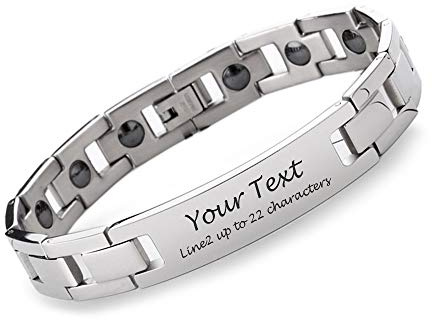 howson london Personalised Men's Magnetic Bracelet Name Engraved Bracelet with Gift Box for Christmas Titanium Steel Magnet Wristband for Daddy