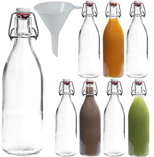 mikken 8 botellas de cristal de 0,5 litros con cierre de clip, de porcelana, incluye embudo
