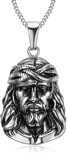 BOBIJOO JEWELRY - Pendentif Collier Tête de Jésus Christ Acier Inoxydable 316L Argenté Chaîne