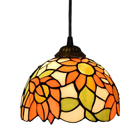 Blivuself Tiffany Lampe 8-Zoll-Tiffany-Stil Orange Sonnenblume-Buntglas-hängendes Licht for Bar Studie Korridore Balkon