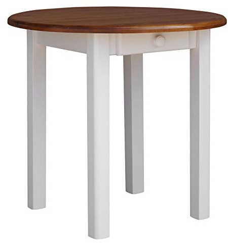 k koma Runder Kiefer Tisch 90cm Esstisch Holz Küchentisch massiv weiß Schublade Landhausstil (Eiche)
