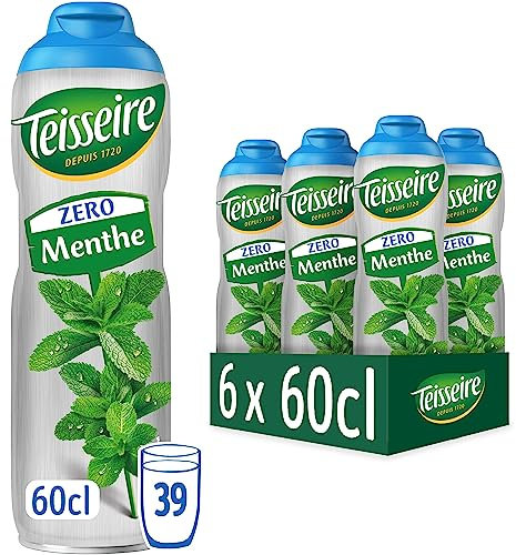 Teisseire Zéro Sucre, Sirop de Menthe Verte pour Boisson Rafraîchissante, Cocktails, Bidon 6x60cl