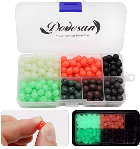 Dovesun Weich Gummi Fischperlen Zubehör für die Fischerei 7 Farben Rund mit Angelkoffer 8mm (0.31in) 250pcs