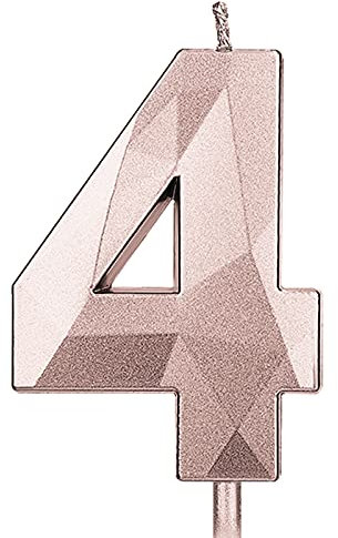 KINBOM 7cm Numeri Candele Grandi, Forma di Diamante 3D con Glitter Candele per Torta Compleanno Decorazioni per Torte per Matrimonio Anniversario Festa di Laurea Bambini e Adulti Numero 4 (Oro rosa)