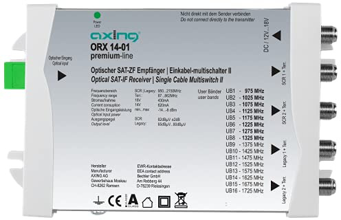 Axing ORX 14-01 Optischer Empfänger SAT-Einkabel Multischalter (SCR/CSS) mit 2 x 16 User-Bands