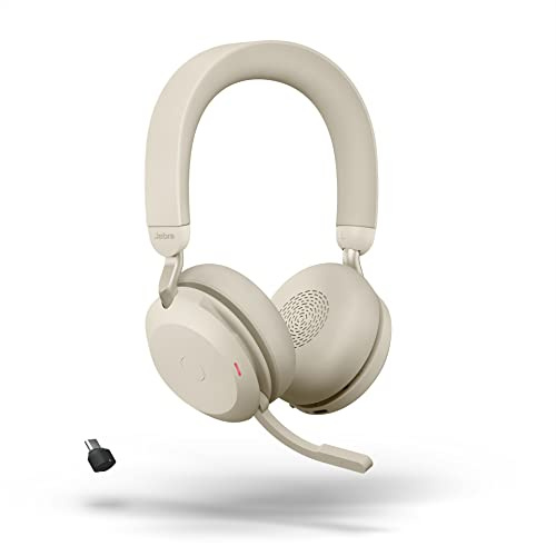 Jabra Evolve2 75 Wireless PC Headset with 8-Microphone Technology - Dual Foam Stereo Headphones with Advanced Active Noise Cancellation, USB-C Bluetooth Adapter and MS Teams-compatibility - Beige