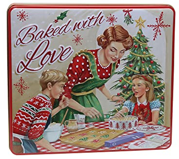 POWERHAUS24 Nostalgische Blechdose Mit Liebe gebacken für Kekse, Lebkuchen & mehr, Aufbewahrung, Geschenk, Deko, lebensmittelecht, 22,5 x 21 cm, 2 Rezepte inklusive