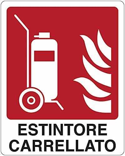 NEW CARTELLO SEGNALETICO - Estintore carrellato - Adesivo Extra Resistente, Pannello in Forex, Pannello In Alluminio (Adesivo 20x31)