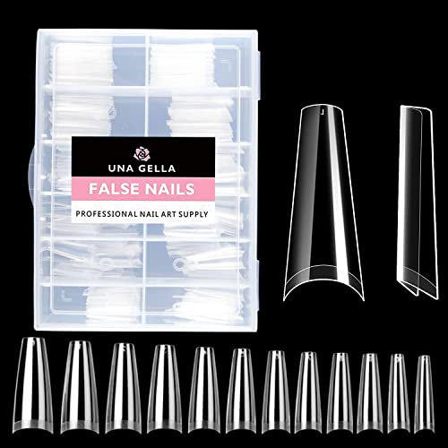 UNA GELLA Nageltips für Gelnägel Lange Ballerina, 504 Stück 12 Größen Half Cover Nagelspitzen Acryl Coffin Nägel Tips für Nail Art Heim DIY Nagelstudio