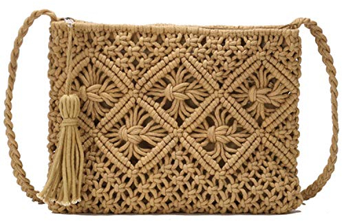 EVEOUT Pochettes et Clutches Femme Sac à bandoulière en Paille Ancien Sac tissé à la Main Sac de Plage d'été Kaki