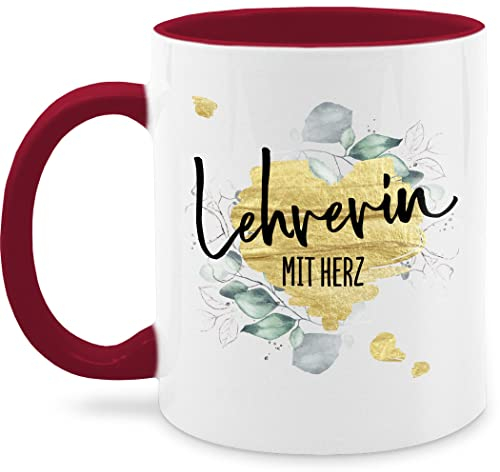 Tasse Tassen 325ml - Lehrerin mit Herz - Abschiedsgeschenk Weihnachten - 325 ml - Bordeauxrot - geschenke fuer lehrerinnen abschied lehrergeschenke klassenlehrerin herzen fanmug geschenk