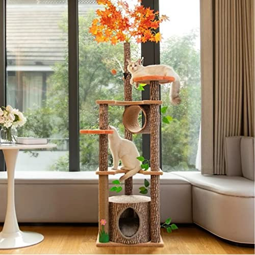 XXHEPZW 61 inches high, 6-Layer Platform Pets Cat Tree cat Tower for Indoor cat with Leaves,Sisal-Covered Scratching Post and Condo