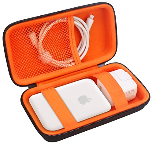 Elonbo Carrying Case for Apple Charger Battery Pack, Hard Travel Organize Bag for Magnetic Power Bank for iPhone 13/13 Pro, Extra Mesh Pocket Fits Power Adapter, Black+Orange