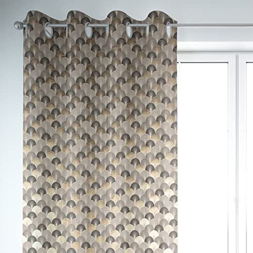 SCHÖNER LEBEN. Vorhang Art Deco Fächer Bogen Natur schwarz Gold 245cm, Gardinen Aufhängung:Ösen