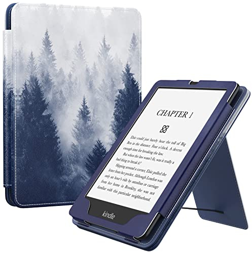 MoKo Étui Compatible avec 7/6,8 Pouces Kindle Paperwhite(12e Gén. 2024/11e Gén. 2021), Coque de Protection avec Dragonne, Auto Réveil/Veille pour Kindle Paperwhite Édition Signature, Forêt Grise