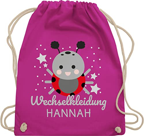 Turnbeutel Rucksack - Kita Beutel Wechselsachen Mädchen - Wechselkleidung Marienkäfer - Unisize - Fuchsia - stoffbeutel wechselklamotten kindergarten wechselbeutel personalisierte wechselkleider