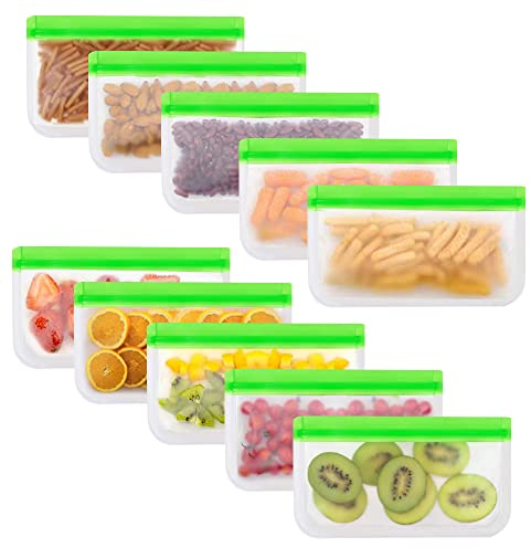 PEVA Reusable Freezer Bags - Snack & Sandwich Bags, Leakproof, Easy Seal, Ideal for Meal Prep, Travel, Marinate Fruits