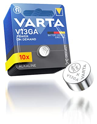 VARTA Piles Bouton V13GA/LR44, lot de 10, Power on Demand, 1,5V, pour jouets, calculatrices, appareils de mesure, compact avec une longue durée de vie et des hautes performances