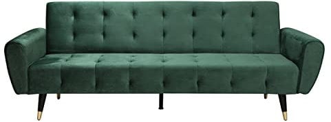 CONCEPT USINE | Sofá Convertible de Terciopelo de 3 plazas | Ontario Verde | Sofá recto de diseño moderno y moderno | Posición Lounge Relax | Cama supletoria | Cómodo | Ancho: 219 cm