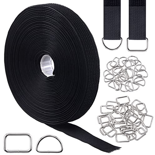 Tanstic 51Pcs Hook and Loop Straps with Metal Buckles, 1inch x 32ft Adjustable Nylon Cable Straps, Reusable Cable Ties Fastening Cord Organizer Cable Management Straps for Wire Cable Organizer(Black)