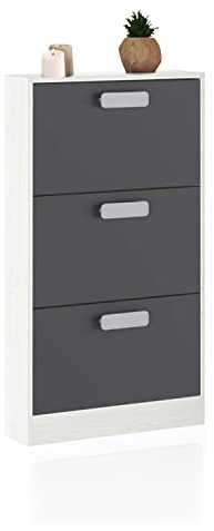 duehome | Zapatero 3 Puertas, Zapatero Estrecho, Modelo Play, Acabado en Color Andersen y Grafito, Medidas: 108 cm (Alto) x 60 cm (Ancho) x 17 cm (Fondo)