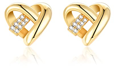 Ohrringe Silber Klein Herz Ohrstecker Gold 925 Silber Damen Ohrringe mit AAA Zirkonia Diamant Ohrstecker für Frauen Mädchen