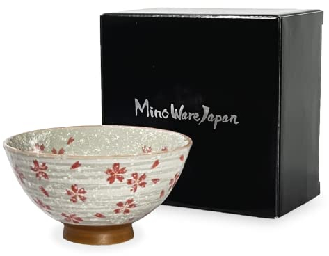 MINO WARE JAPAN Traditional Style Japanese Ceramics Rice Bowl Chawan Pottery, Dishwasher Microwave Safe Made in Japan (Koyuki Zakura, Small (nakahira))