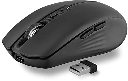 T’NB Souris sans Fil Design, Double Mode Bluetooth et USB-A, Rechargeable Haute Autonomie, Silencieuse, Précision 1600 DPI, 6 Boutons, Compatible Windows, Linus et MacOs - Noir
