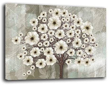 Quadro Moderno soggiorno ALBERO della VITA Fiore Bianco Astratto Quadri moderni da Parete XXL grande Stampa su tela Canvas Decorazione Murale muro Arredo Camera da letto Salone (70x100 cm, 6)