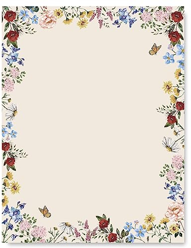 AnyDesign Vintage Floral Briefpapier Wildblume Briefpapier Notizen Grußpapier für Hochzeit Geburtstag Einladung Büro Druckbedarf, 80 Stück, 21,6 x 27,9 cm, Weiß