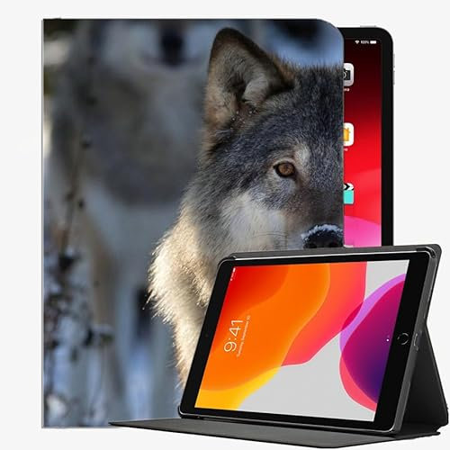 YENDOSTEEN Hülle für iPad 10.2 (9. Generation/8. Generation/7. Generation) mit stifthalter Auto Schlaf/Wach,Tiere Natur Wildtiere Wolf mit Auto Schlaf-/Aufwachfunktion