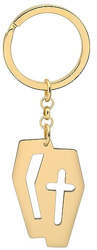 DALANE Edelstahl Sarg Schlüsselanhänger Neuheit Schmuck Halloween Geschenke für Frauen Mädchen Handtasche Schlüsselanhänger Ringe Party Favors (18K Vergoldet)