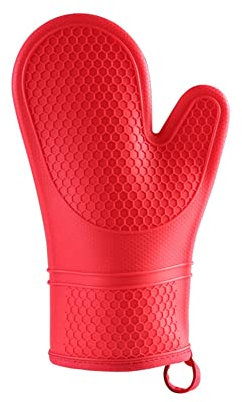 Fxndknjks Silicone Oven Mitts - Jet Black Oven Mitts Heat Resistant Soft Lining Silicone Oven Gloves - Oven Mits Set Red